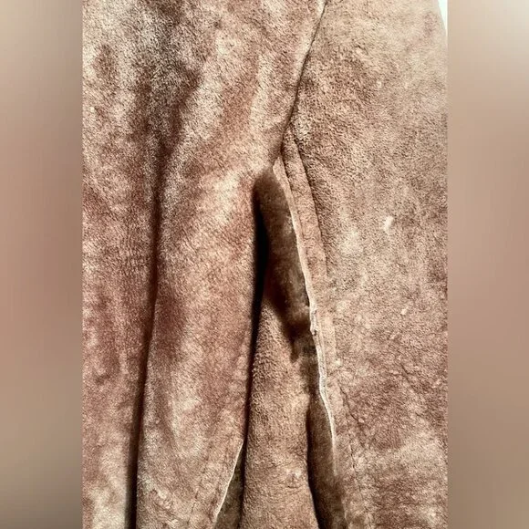 Vintage Brown Shearling-Style Leather Coat | Mid-Length Winter Jacket 44 - Picture 6 of 8